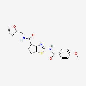molecular formula C20H19N3O4S B2438938 N-(furan-2-ylmethyl)-2-(4-methoxybenzamido)-5,6-dihydro-4H-cyclopenta[d]thiazole-4-carboxamide CAS No. 941926-72-3