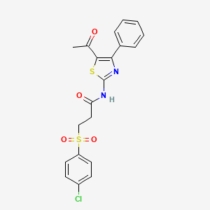 molecular formula C20H17ClN2O4S2 B2438941 N-(5-acetyl-4-phenylthiazol-2-yl)-3-((4-chlorophenyl)sulfonyl)propanamide CAS No. 895457-27-9