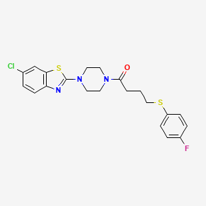 molecular formula C21H21ClFN3OS2 B2438949 1-(4-(6-Chlorobenzo[d]thiazol-2-yl)piperazin-1-yl)-4-((4-fluorophenyl)thio)butan-1-one CAS No. 923090-36-2