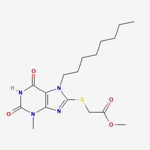 molecular formula C17H26N4O4S B2438952 Methyl 2-(3-methyl-7-octyl-2,6-dioxopurin-8-yl)sulfanylacetate CAS No. 377053-13-9