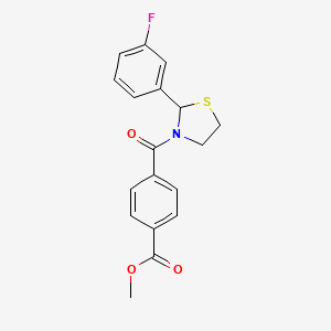 molecular formula C18H16FNO3S B2438964 Methyl 4-(2-(3-fluorophenyl)thiazolidine-3-carbonyl)benzoate CAS No. 2034243-09-7