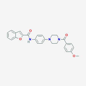 molecular formula C27H25N3O4 B243898 N-{4-[4-(4-methoxybenzoyl)-1-piperazinyl]phenyl}-1-benzofuran-2-carboxamide 