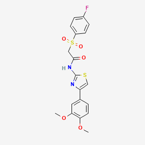 molecular formula C19H17FN2O5S2 B2438980 N-(4-(3,4-二甲氧基苯基)噻唑-2-基)-2-((4-氟苯基)磺酰)乙酰胺 CAS No. 895470-88-9