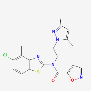 molecular formula C19H18ClN5O2S B2438983 N-(5-chloro-4-methylbenzo[d]thiazol-2-yl)-N-(2-(3,5-dimethyl-1H-pyrazol-1-yl)ethyl)isoxazole-5-carboxamide CAS No. 1170592-05-8
