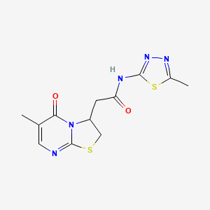 molecular formula C12H13N5O2S2 B2438998 N-(5-methyl-1,3,4-thiadiazol-2-yl)-2-(6-methyl-5-oxo-3,5-dihydro-2H-thiazolo[3,2-a]pyrimidin-3-yl)acetamide CAS No. 952967-20-3