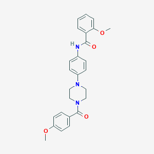 molecular formula C26H27N3O4 B243900 2-methoxy-N-{4-[4-(4-methoxybenzoyl)-1-piperazinyl]phenyl}benzamide 