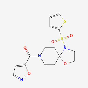 molecular formula C15H17N3O5S2 B2439017 异恶唑-5-基(4-(噻吩-2-基磺酰基)-1-氧杂-4,8-二氮杂螺[4.5]癸-8-基)甲酮 CAS No. 1211660-18-2