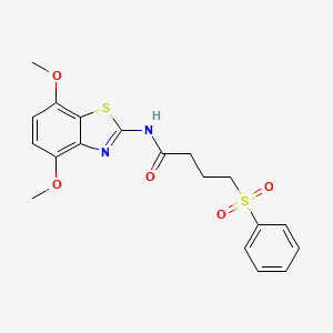 molecular formula C19H20N2O5S2 B2439046 N-(4,7-dimethoxybenzo[d]thiazol-2-yl)-4-(phenylsulfonyl)butanamide CAS No. 942003-61-4