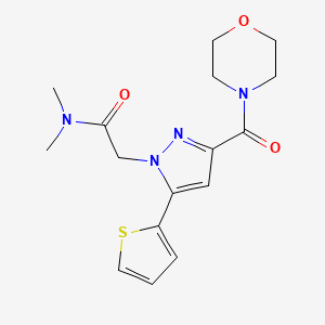 molecular formula C16H20N4O3S B2439053 N,N-二甲基-2-(3-(吗啉-4-羰基)-5-(噻吩-2-基)-1H-吡唑-1-基)乙酰胺 CAS No. 1172424-17-7