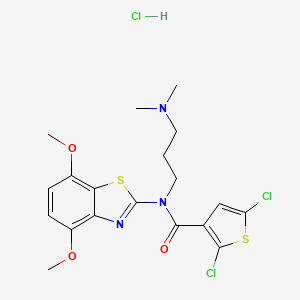 molecular formula C19H22Cl3N3O3S2 B2439059 2,5-dichloro-N-(4,7-dimethoxybenzo[d]thiazol-2-yl)-N-(3-(dimethylamino)propyl)thiophene-3-carboxamide hydrochloride CAS No. 1216912-48-9