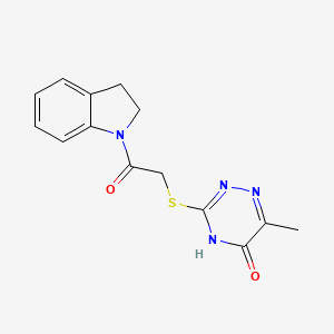 molecular formula C14H14N4O2S B2439078 3-((2-(indolin-1-yl)-2-oxoethyl)thio)-6-methyl-1,2,4-triazin-5(4H)-one CAS No. 460726-61-8