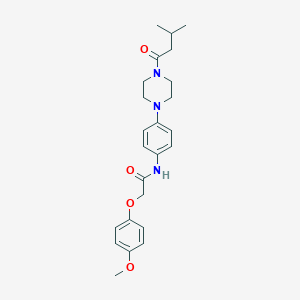 molecular formula C24H31N3O4 B243908 2-(4-methoxyphenoxy)-N-{4-[4-(3-methylbutanoyl)-1-piperazinyl]phenyl}acetamide 