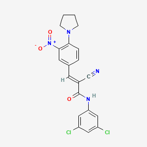 molecular formula C20H16Cl2N4O3 B2439094 (E)-2-cyano-N-(3,5-dichlorophenyl)-3-(3-nitro-4-pyrrolidin-1-ylphenyl)prop-2-enamide CAS No. 744234-30-8