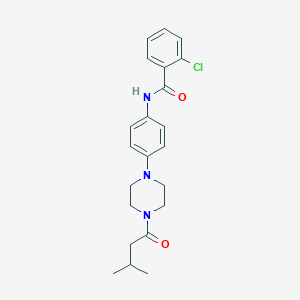 molecular formula C22H26ClN3O2 B243910 2-chloro-N-{4-[4-(3-methylbutanoyl)-1-piperazinyl]phenyl}benzamide 