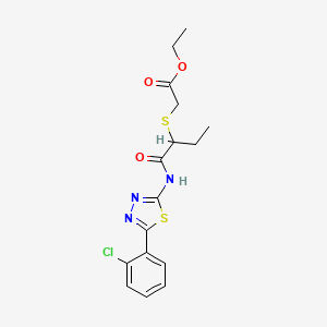molecular formula C16H18ClN3O3S2 B2439102 Ethyl 2-((1-((5-(2-chlorophenyl)-1,3,4-thiadiazol-2-yl)amino)-1-oxobutan-2-yl)thio)acetate CAS No. 394237-03-7