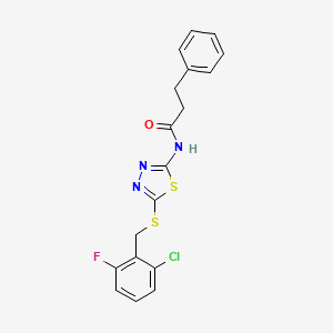 N-(5-((2-chloro-6-fluorobenzyl)thio)-1,3,4-thiadiazol-2-yl)-3-phenylpropanamide