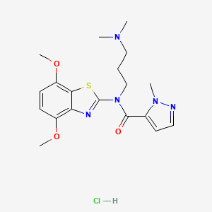 molecular formula C19H26ClN5O3S B2439138 N-(4,7-dimethoxybenzo[d]thiazol-2-yl)-N-(3-(dimethylamino)propyl)-1-methyl-1H-pyrazole-5-carboxamide hydrochloride CAS No. 1189916-28-6