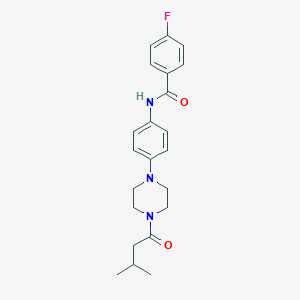 molecular formula C22H26FN3O2 B243914 4-fluoro-N-{4-[4-(3-methylbutanoyl)-1-piperazinyl]phenyl}benzamide 