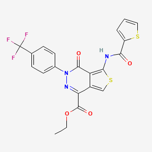 molecular formula C21H14F3N3O4S2 B2439140 Ethyl 4-oxo-5-(thiophene-2-carbonylamino)-3-[4-(trifluoromethyl)phenyl]thieno[3,4-d]pyridazine-1-carboxylate CAS No. 851951-49-0