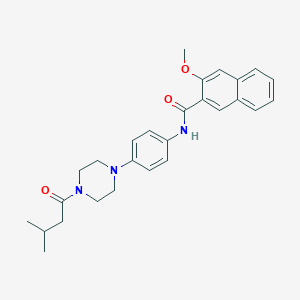 molecular formula C27H31N3O3 B243916 3-methoxy-N-{4-[4-(3-methylbutanoyl)-1-piperazinyl]phenyl}-2-naphthamide 