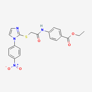 molecular formula C20H18N4O5S B2439168 Ethyl 4-[[2-[1-(4-nitrophenyl)imidazol-2-yl]sulfanylacetyl]amino]benzoate CAS No. 851079-37-3