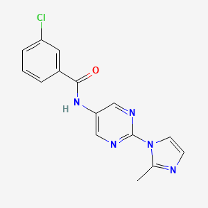 molecular formula C15H12ClN5O B2439170 3-chloro-N-(2-(2-methyl-1H-imidazol-1-yl)pyrimidin-5-yl)benzamide CAS No. 1421527-83-4