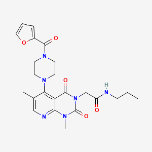 molecular formula C23H28N6O5 B2439178 2-(5-(4-(furan-2-carbonyl)piperazin-1-yl)-1,6-dimethyl-2,4-dioxo-1,2-dihydropyrido[2,3-d]pyrimidin-3(4H)-yl)-N-propylacetamide CAS No. 1021026-37-8