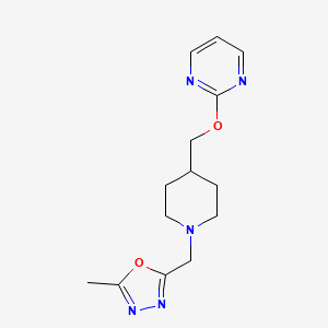 molecular formula C14H19N5O2 B2439182 2-Methyl-5-[[4-(pyrimidin-2-yloxymethyl)piperidin-1-yl]methyl]-1,3,4-oxadiazole CAS No. 2380009-17-4