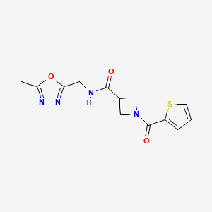 molecular formula C13H14N4O3S B2439186 N-((5-methyl-1,3,4-oxadiazol-2-yl)methyl)-1-(thiophene-2-carbonyl)azetidine-3-carboxamide CAS No. 1286716-80-0