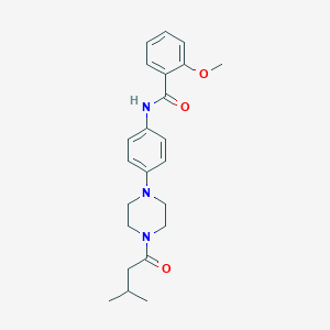 molecular formula C23H29N3O3 B243920 2-methoxy-N-{4-[4-(3-methylbutanoyl)-1-piperazinyl]phenyl}benzamide 