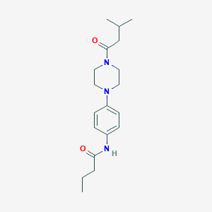 molecular formula C19H29N3O2 B243922 N-{4-[4-(3-methylbutanoyl)-1-piperazinyl]phenyl}butanamide 