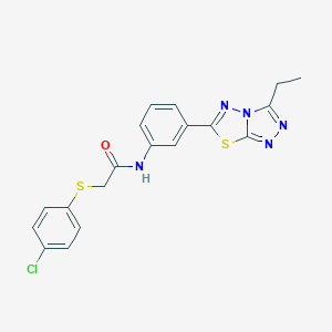 molecular formula C19H16ClN5OS2 B243926 2-[(4-chlorophenyl)sulfanyl]-N-[3-(3-ethyl[1,2,4]triazolo[3,4-b][1,3,4]thiadiazol-6-yl)phenyl]acetamide 