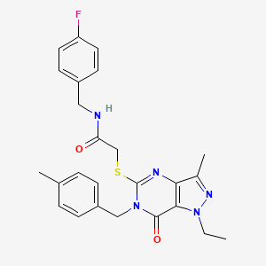 2-({1-ethyl-3-methyl-6-[(4-methylphenyl)methyl]-7-oxo-1H,6H,7H-pyrazolo[4,3-d]pyrimidin-5-yl}sulfanyl)-N-[(4-fluorophenyl)methyl]acetamide