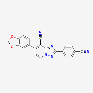 molecular formula C21H11N5O2 B2439290 7-(1,3-Benzodioxol-5-yl)-2-(4-cyanophenyl)[1,2,4]triazolo[1,5-a]pyridine-8-carbonitrile CAS No. 860650-35-7