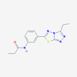molecular formula C14H15N5OS B243930 N-[3-(3-ethyl[1,2,4]triazolo[3,4-b][1,3,4]thiadiazol-6-yl)phenyl]propanamide 