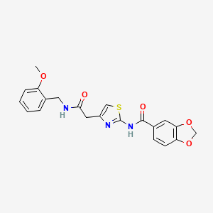 molecular formula C21H19N3O5S B2439326 N-(4-(2-((2-methoxybenzyl)amino)-2-oxoethyl)thiazol-2-yl)benzo[d][1,3]dioxole-5-carboxamide CAS No. 941947-55-3
