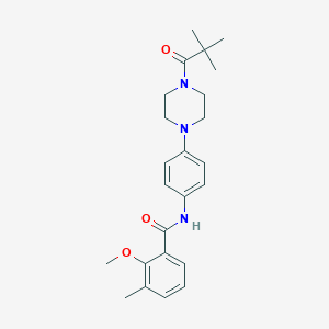 molecular formula C24H31N3O3 B243935 N-{4-[4-(2,2-dimethylpropanoyl)-1-piperazinyl]phenyl}-2-methoxy-3-methylbenzamide 