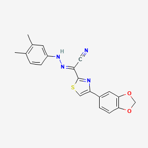 molecular formula C20H16N4O2S B2439366 （2E）-4-(1,3-苯并二氧杂环-5-基)-N-(3,4-二甲基苯胺基)-1,3-噻唑-2-甲酰胺腈 CAS No. 477286-13-8