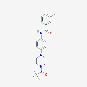 molecular formula C24H31N3O2 B243937 N-{4-[4-(2,2-dimethylpropanoyl)-1-piperazinyl]phenyl}-3,4-dimethylbenzamide 