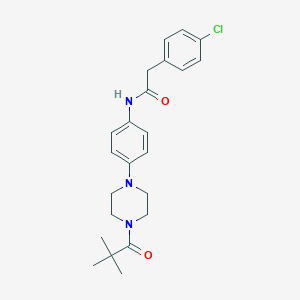 molecular formula C23H28ClN3O2 B243938 2-(4-chlorophenyl)-N-{4-[4-(2,2-dimethylpropanoyl)-1-piperazinyl]phenyl}acetamide 