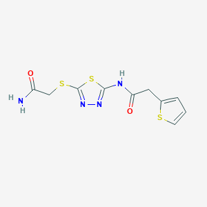 molecular formula C10H10N4O2S3 B2439387 N-[5-(2-amino-2-oxoethyl)sulfanyl-1,3,4-thiadiazol-2-yl]-2-thiophen-2-ylacetamide CAS No. 868977-16-6