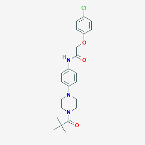 molecular formula C23H28ClN3O3 B243940 2-(4-chlorophenoxy)-N-{4-[4-(2,2-dimethylpropanoyl)-1-piperazinyl]phenyl}acetamide 