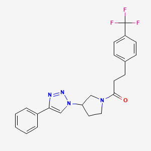 molecular formula C22H21F3N4O B2439402 1-(3-(4-phenyl-1H-1,2,3-triazol-1-yl)pyrrolidin-1-yl)-3-(4-(trifluoromethyl)phenyl)propan-1-one CAS No. 2034522-69-3