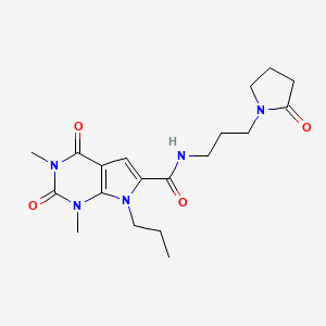 molecular formula C19H27N5O4 B2439408 1,3-dimethyl-2,4-dioxo-N-(3-(2-oxopyrrolidin-1-yl)propyl)-7-propyl-2,3,4,7-tetrahydro-1H-pyrrolo[2,3-d]pyrimidine-6-carboxamide CAS No. 1040655-97-7
