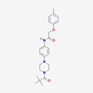 molecular formula C24H31N3O3 B243941 N-{4-[4-(2,2-dimethylpropanoyl)-1-piperazinyl]phenyl}-2-(4-methylphenoxy)acetamide 