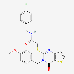 molecular formula C23H20ClN3O3S2 B2439410 N-(4-chlorobenzyl)-2-{[3-(4-methoxybenzyl)-4-oxo-3,4-dihydrothieno[3,2-d]pyrimidin-2-yl]sulfanyl}acetamide CAS No. 894244-07-6