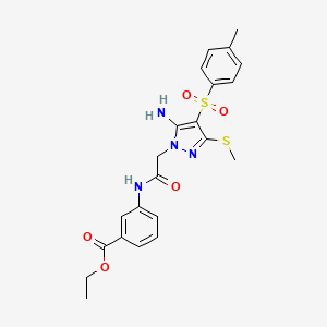 ethyl 3-(2-(5-amino-3-(methylthio)-4-tosyl-1H-pyrazol-1-yl)acetamido)benzoate