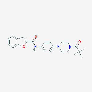 molecular formula C24H27N3O3 B243943 N-{4-[4-(2,2-dimethylpropanoyl)-1-piperazinyl]phenyl}-1-benzofuran-2-carboxamide 
