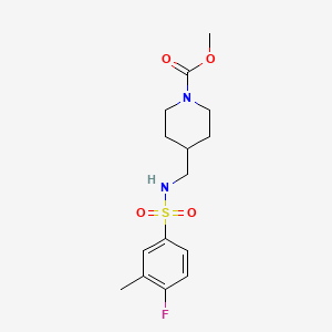 molecular formula C15H21FN2O4S B2439441 Methyl 4-((4-fluoro-3-methylphenylsulfonamido)methyl)piperidine-1-carboxylate CAS No. 1235032-06-0