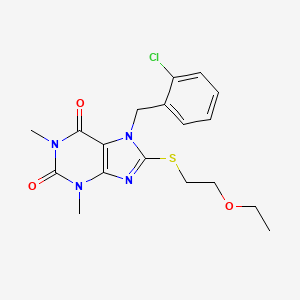 molecular formula C18H21ClN4O3S B2439446 7-(2-chlorobenzyl)-8-((2-ethoxyethyl)thio)-1,3-dimethyl-1H-purine-2,6(3H,7H)-dione CAS No. 442864-81-5